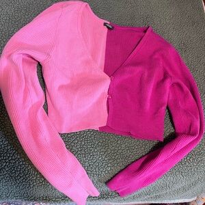 Cropped pink button up sweater